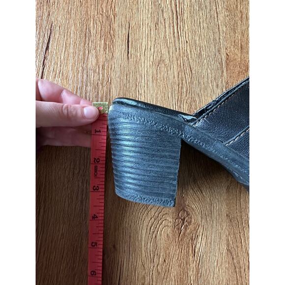 Born B.O.C. Black Leather Block Heel Clog Mules Size 9 - Picture 5 of 6